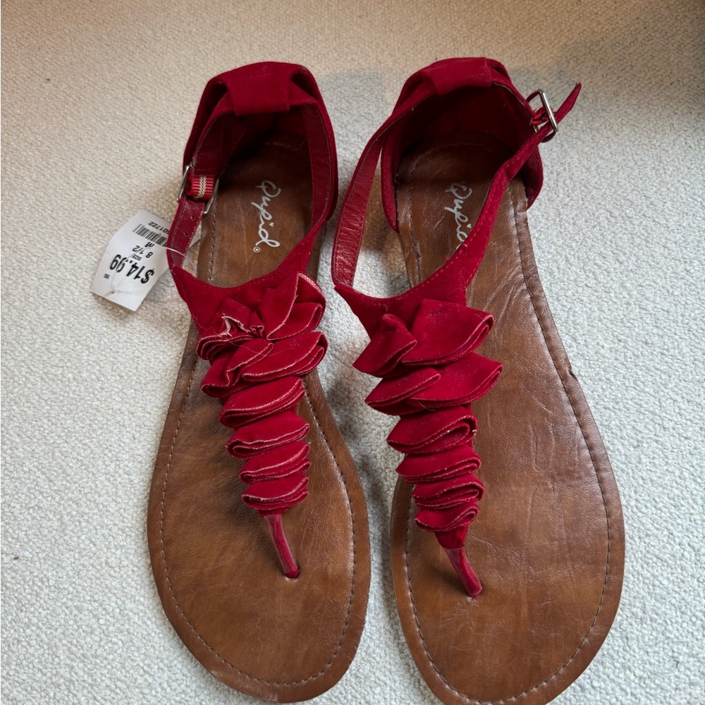 Qupid Red and Brown Sandals with Bow Detail